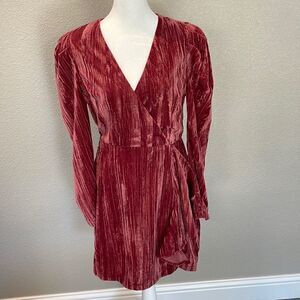 Adelyn Rae Long Sleeve Velvet Dress in Rich Red